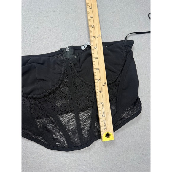 ZARA Black‎ Lace Corset Crop Top Bustier Zipper Straps Size S - Picture 4 of 9